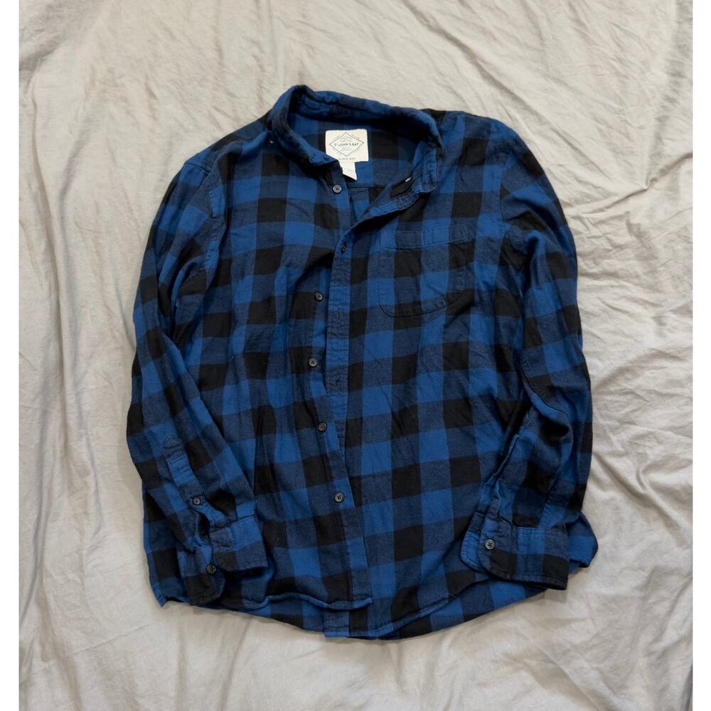 St. John's Bay Soft Menswear Blue Black Plaid Flannel Shirt
